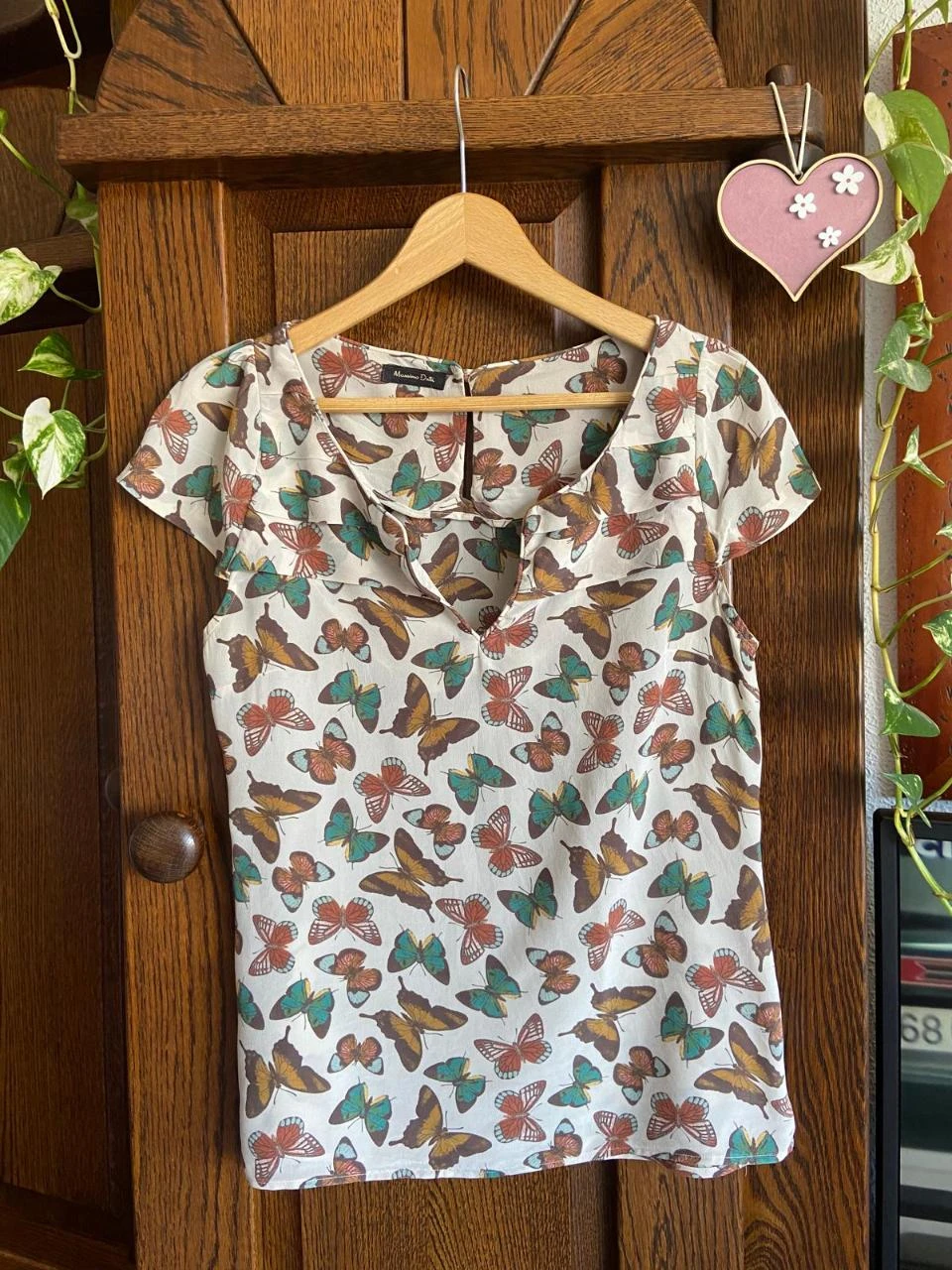 Blusa nueva de seda fluida, estampado mariposas - Massimo Dutti. Talla XS – photo 2